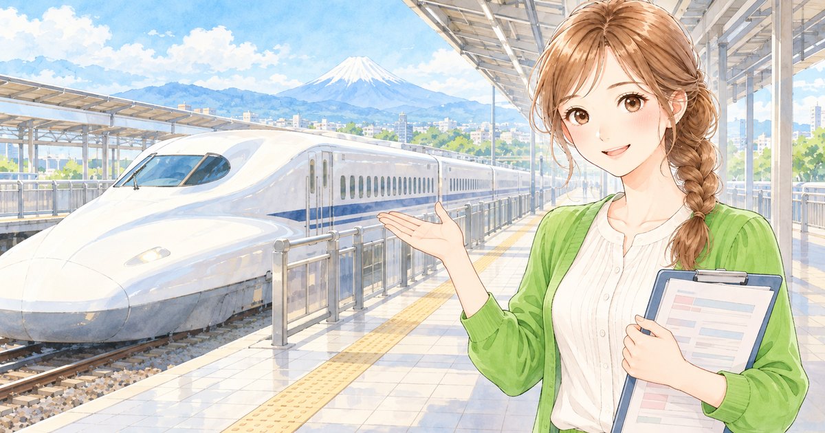 駅のホームで案内するそら先生