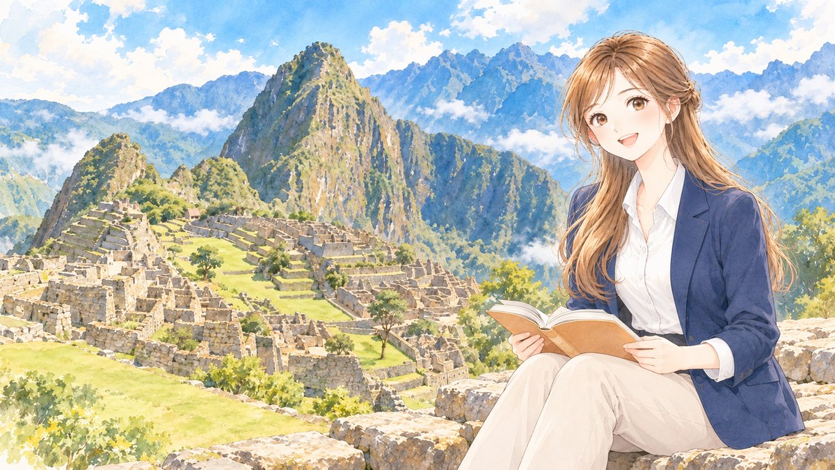 世界遺産検定｜マチュピチュでガイドブックを読むそら先生