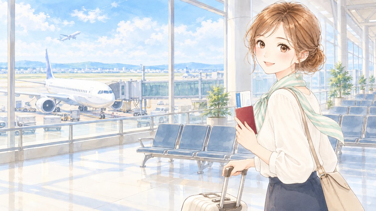 総合旅行業務取扱管理者｜空港の出発ロビーを歩くそら先生